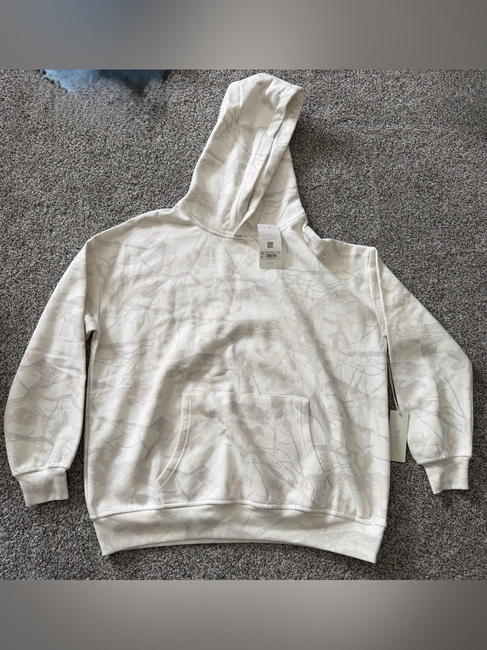 AS Revival white oversized hoodie with gray abstract leaf-like pattern, size S